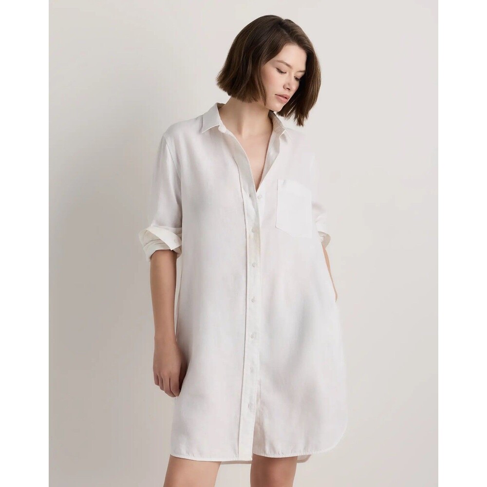 Quince 100% European Linen Shirt Dress White long sleeve NWOT size M